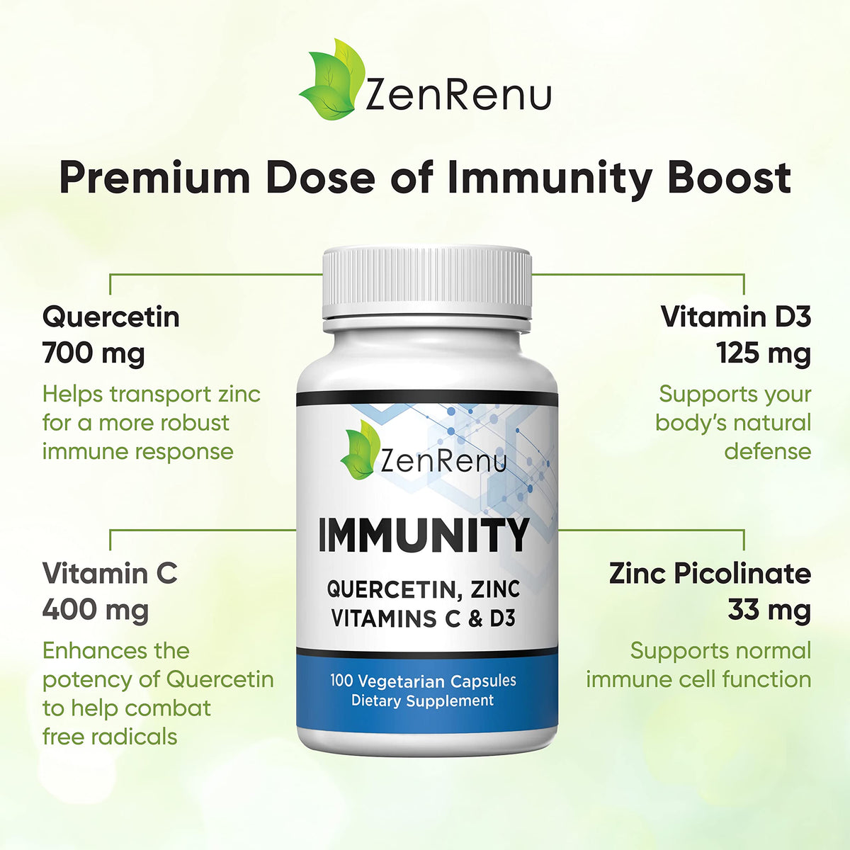 Bouteille de Zenrenu Quercétine avec capsules végétariennes