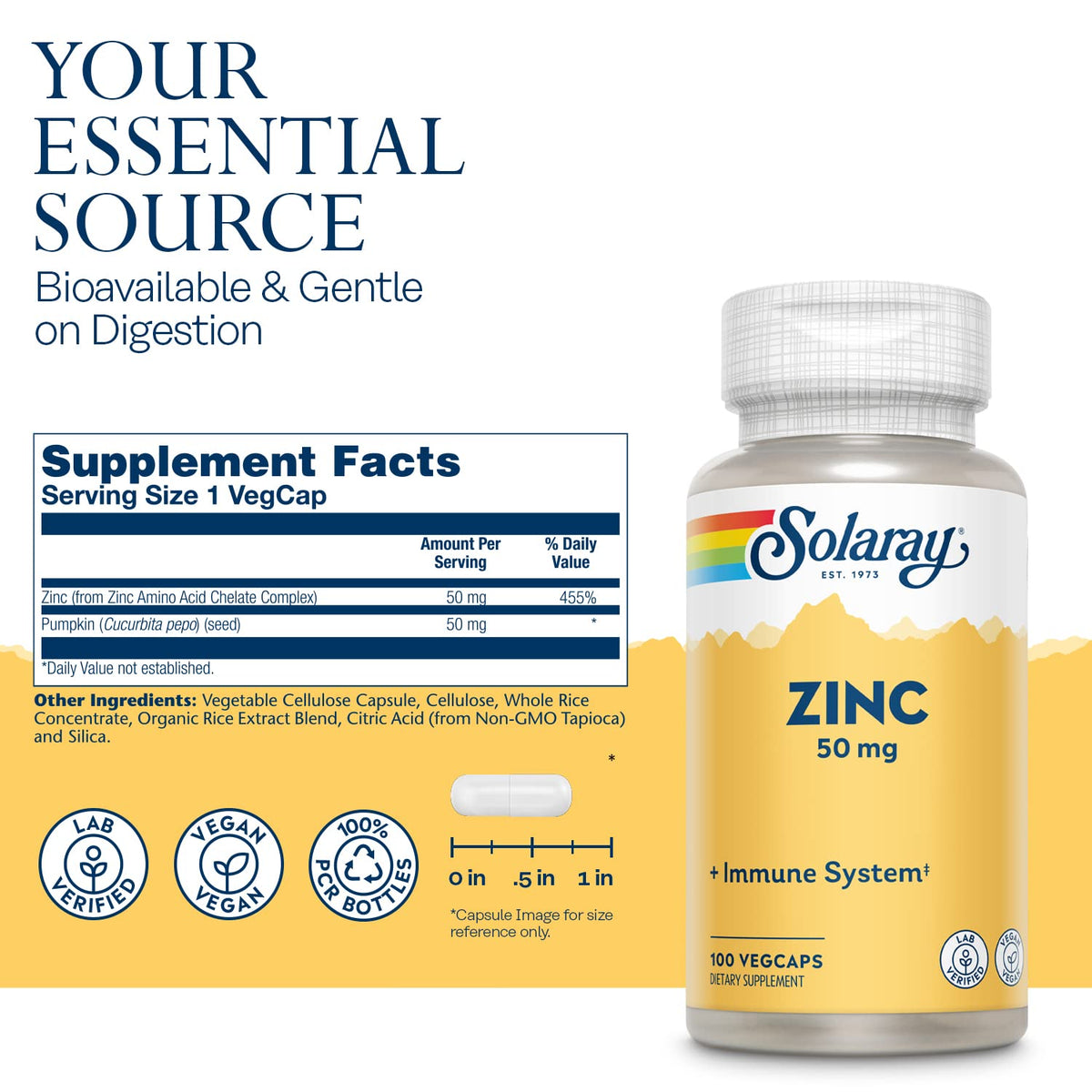 Bouteille de Zinc 50mg SOLARAY avec étiquette visible