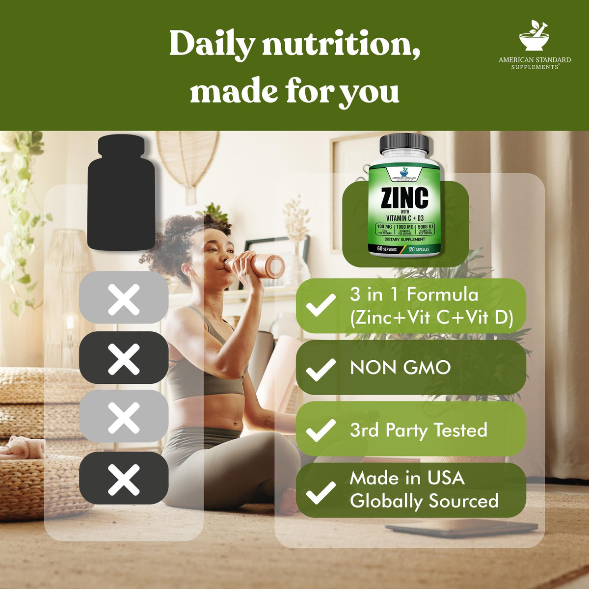 Bouteille de Zinc et vitamines avec dosage visible