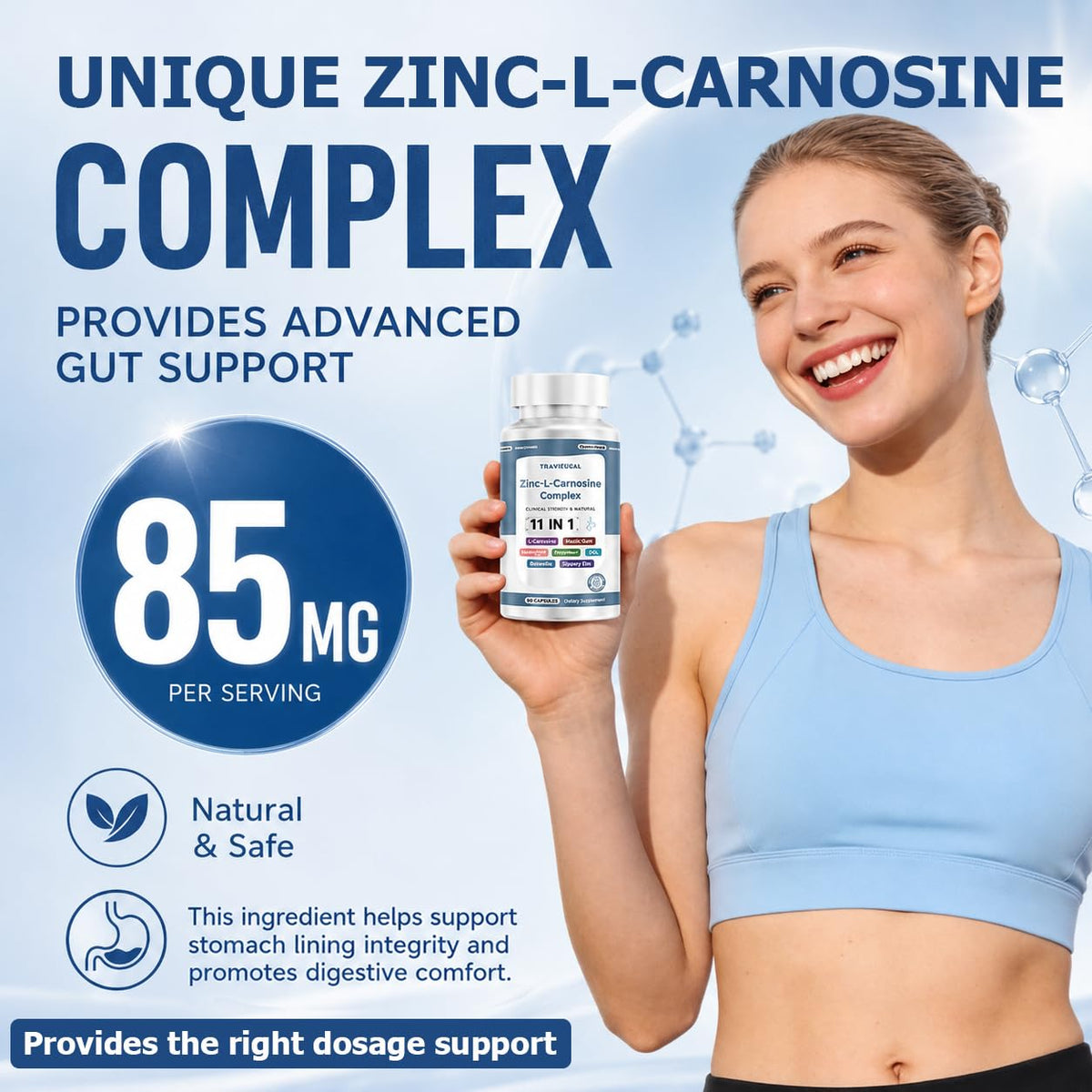 Bouteille de Zinc L-Carnosine 85mg avec capsules
