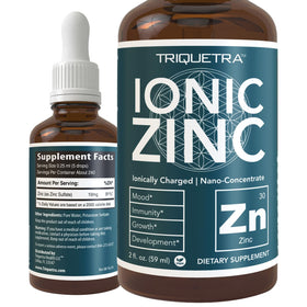 Bouteille de zinc liquide ionique Triquetra Health 2 oz vue de face