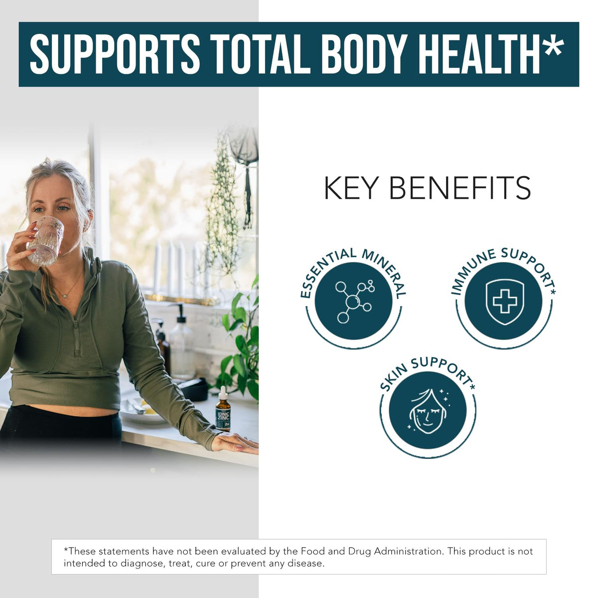 Bouteille de zinc liquide ionique Triquetra Health avec fond neutre