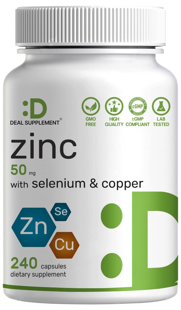 Bouteille de Zinc Picolinate 50mg avec Cuivre et Sélénium, 240 capsules