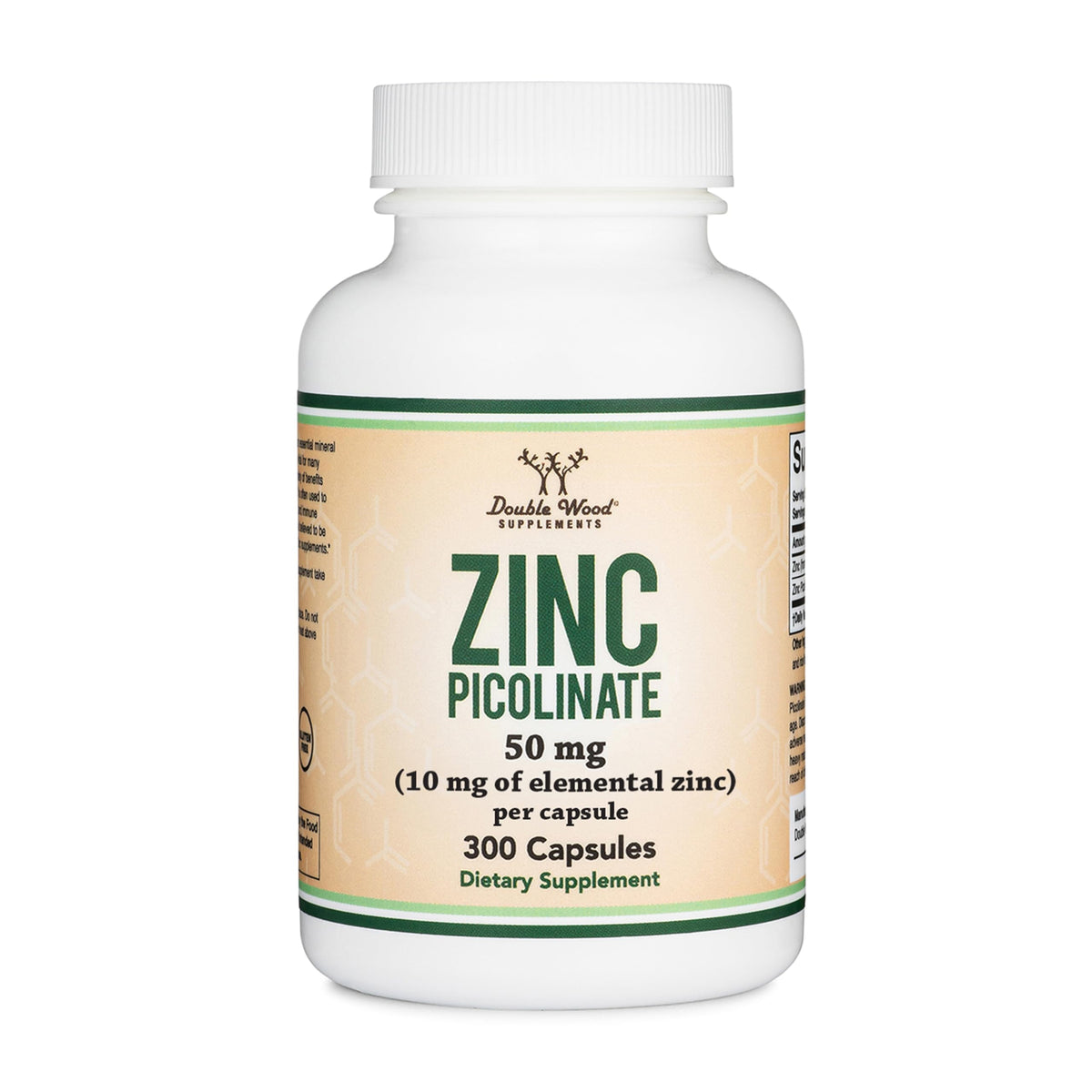 Bouteille de Zinc Picolinate 50mg Double Wood Supplements, 300 capsules