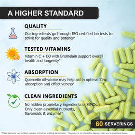 Bouteille de Zinc Quercetin SPARTIS ouverte avec capsules visibles