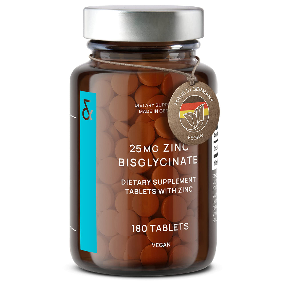 Bouteille de zinc vegan CLAV 25mg, 180 comprimés vue de face
