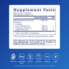 Bouteille des capsules BCAA Pure Encapsulations avec étiquette