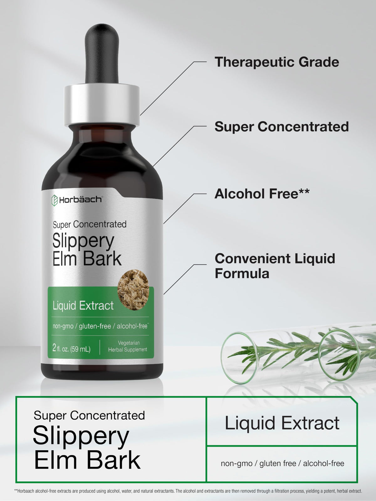 Bouteille des Gouttes de Bois de Slippery Elm en position verticale