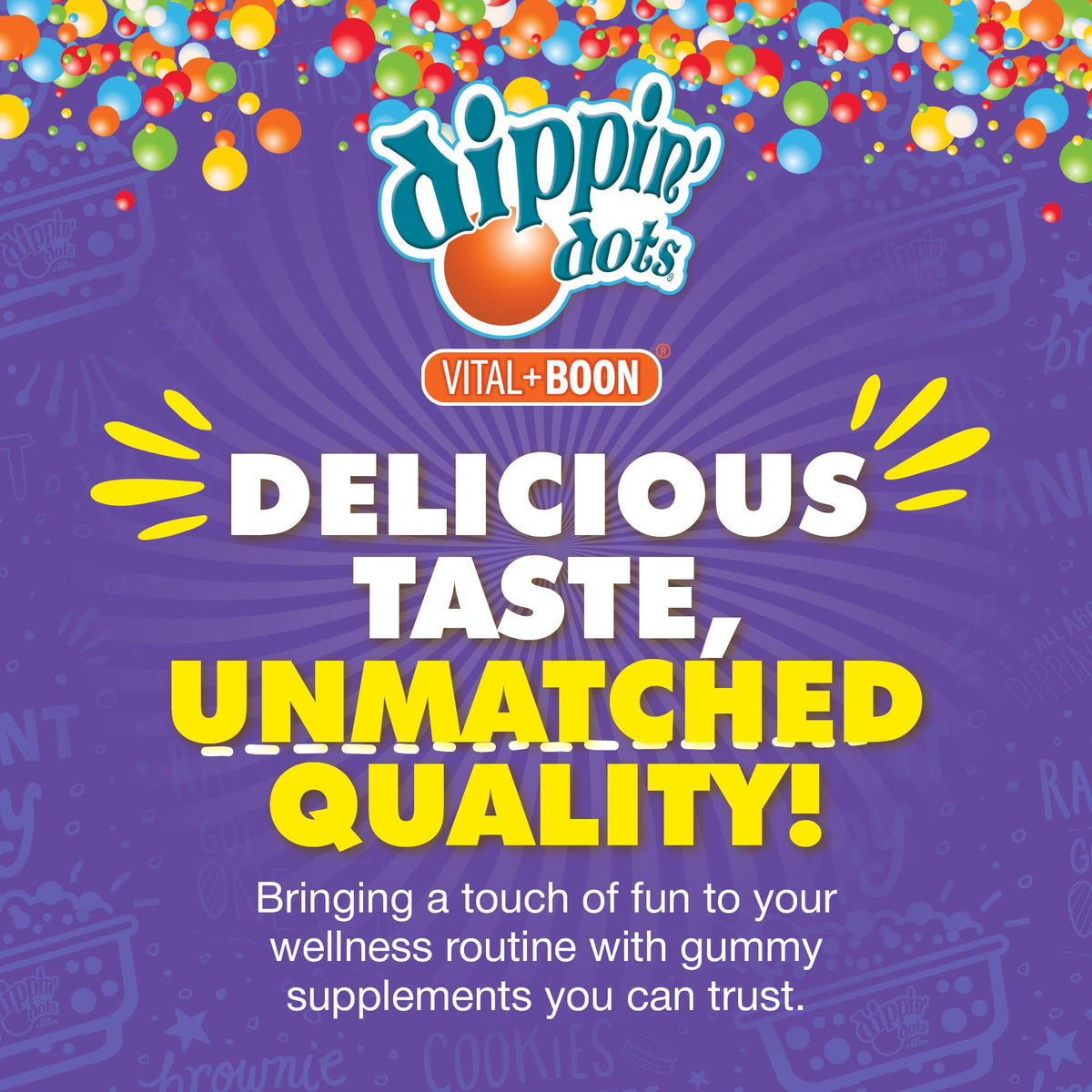 Bouteille des gummies Dippin' Dots ouverte avec gummies visibles
