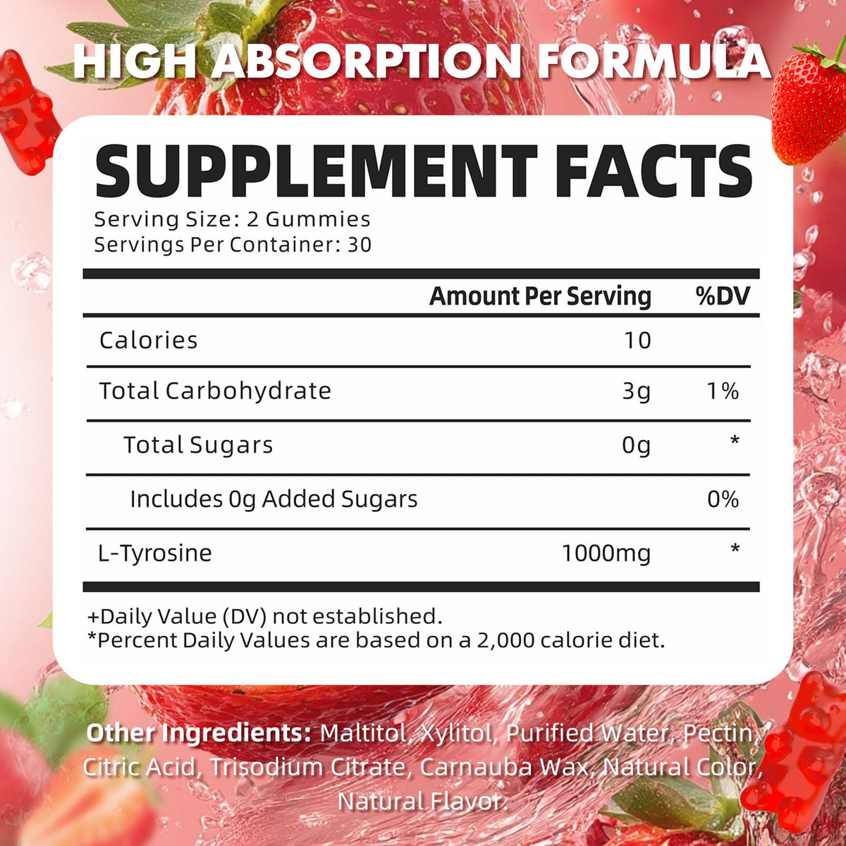 Bouteille des gummies L-Tyrosine GrnLife, vue de face