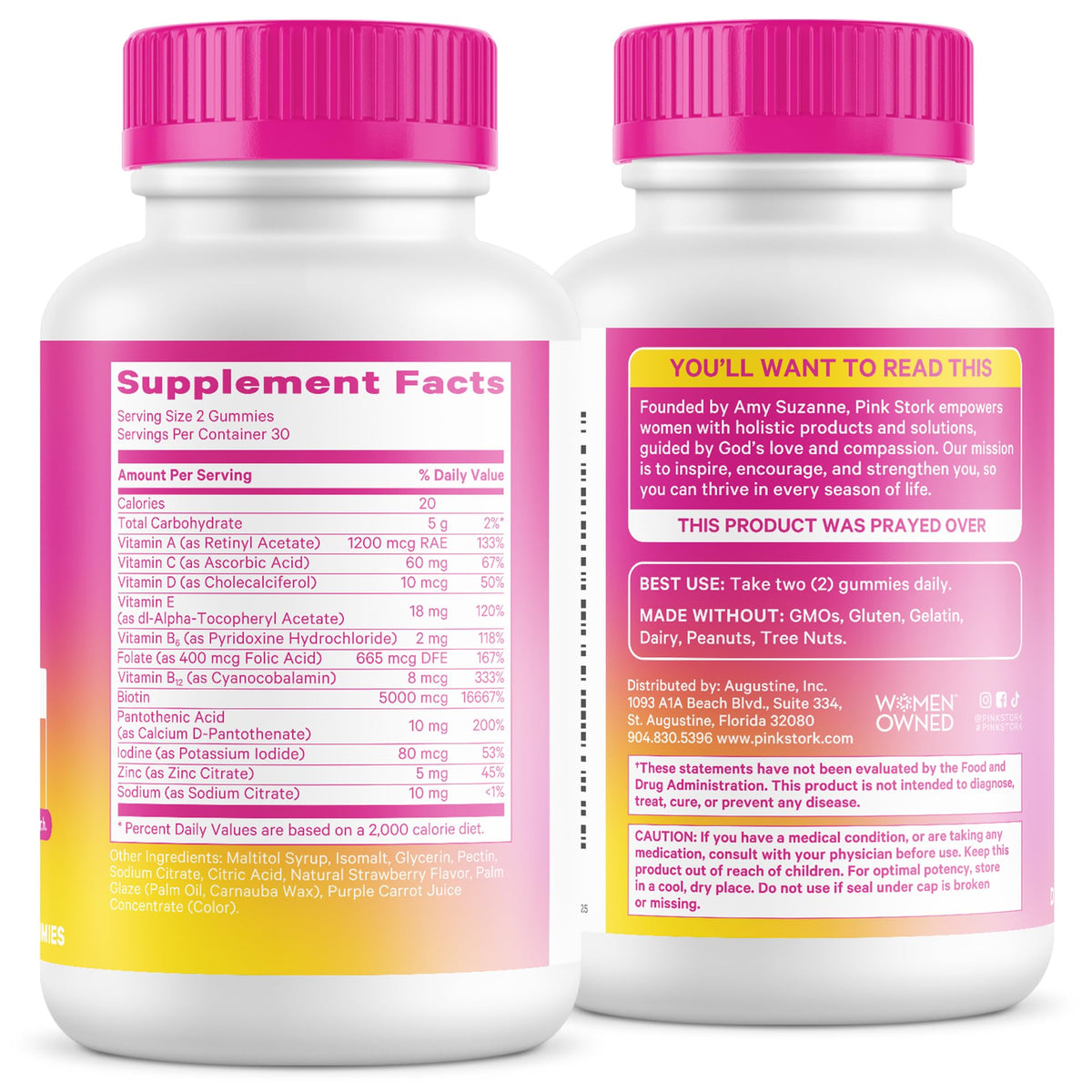 Bouteille des Total Glow Gummies de Pink Stork sur une table