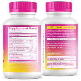 Bouteille des Total Glow Gummies de Pink Stork sur une table