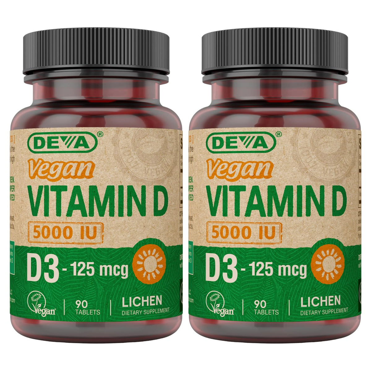 Bouteille DEVA Vitamine D3 5000 UI, 90 comprimés, vue de face