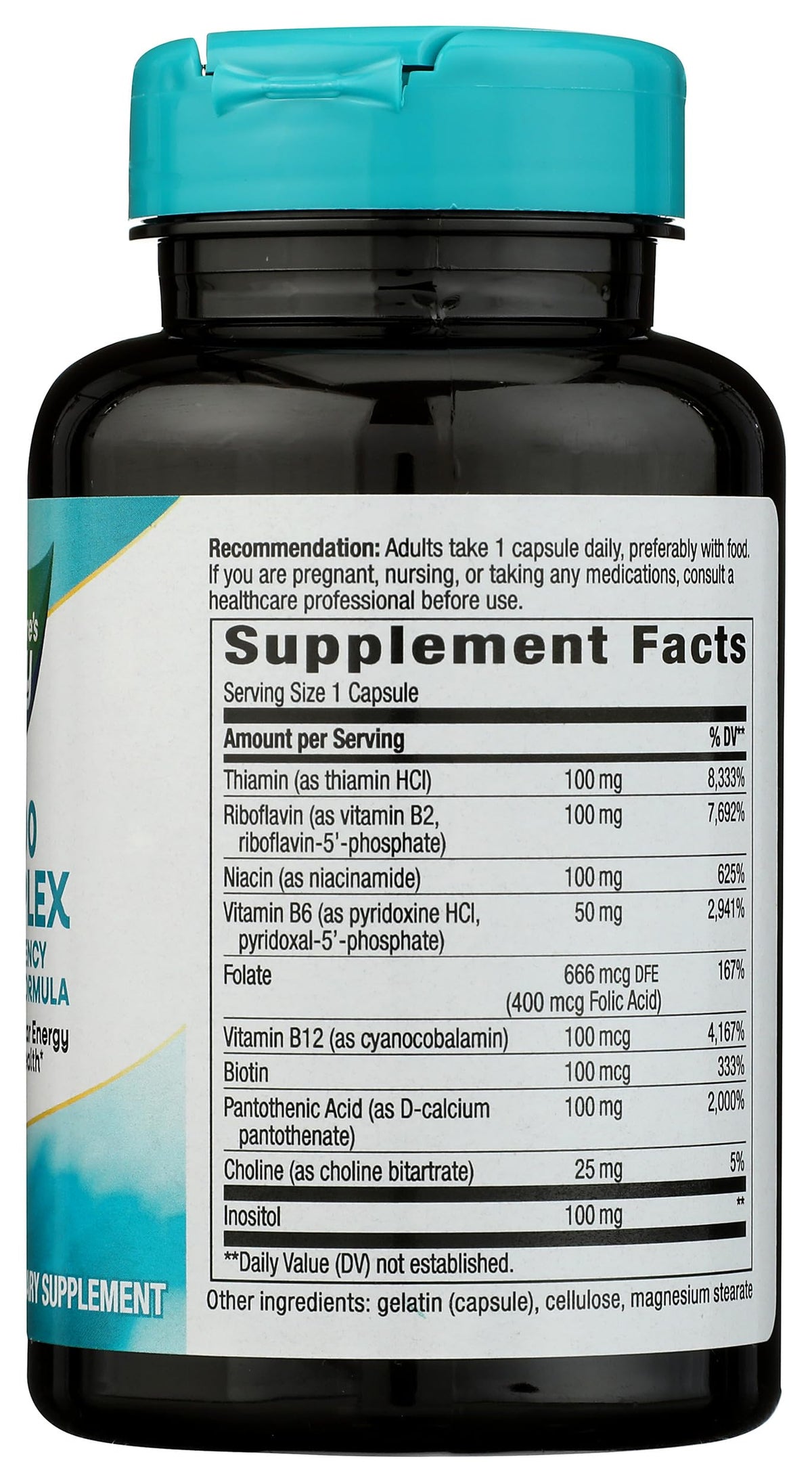 Bouteille du Complexe de Vitamines B-100 de Nature's Way sur une table en bois