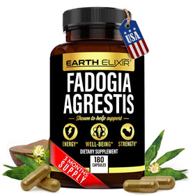 Bouteille Earth Elixir Fadogia Agrestis 900mg vue de face avec 180 capsules