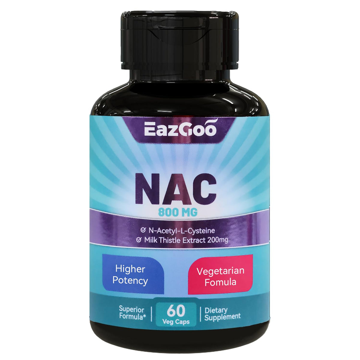 Bouteille EAZGOO Complément NAC N-Acétylcystéine 800mg vue de face