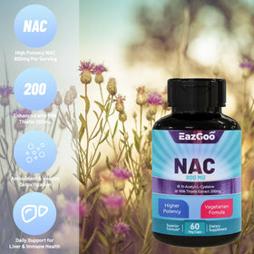 Bouteille EAZGOO NAC ouverte avec des gélules