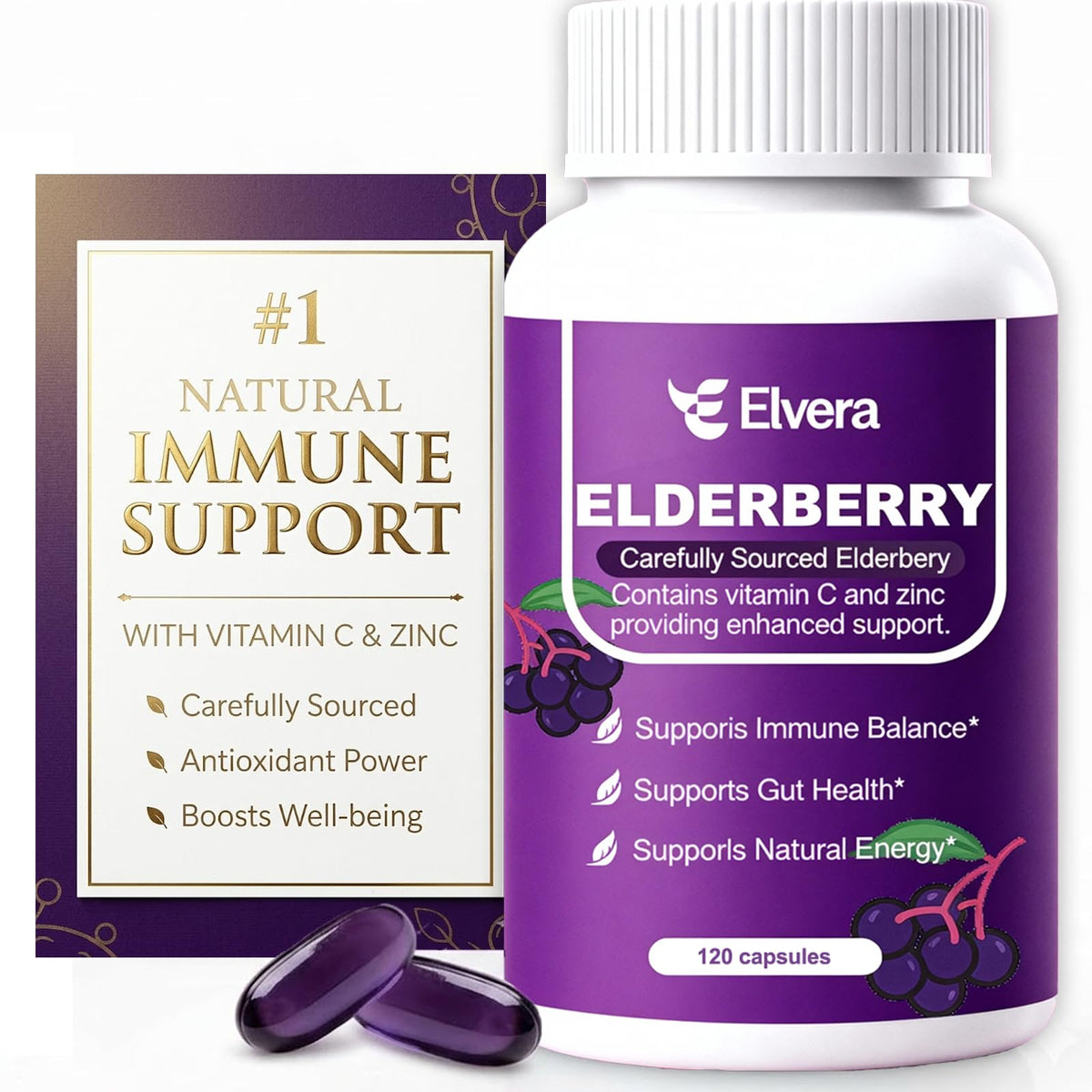 Bouteille ELSORY Elvera Sureau 1200mg 120 capsules vue de face