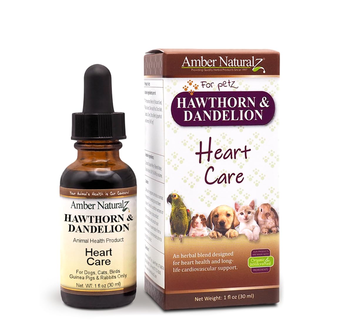 Bouteille en verre ambré de 30ml de AMBER NATURALZ pour animaux
