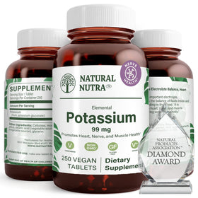 Bouteille en verre ambré de gluconate de potassium 99 mg Natural Nutra