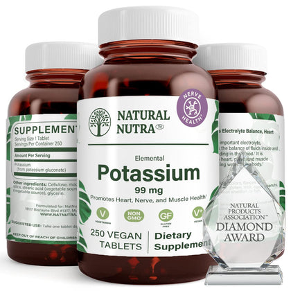 Bouteille en verre ambré de gluconate de potassium 99 mg Natural Nutra
