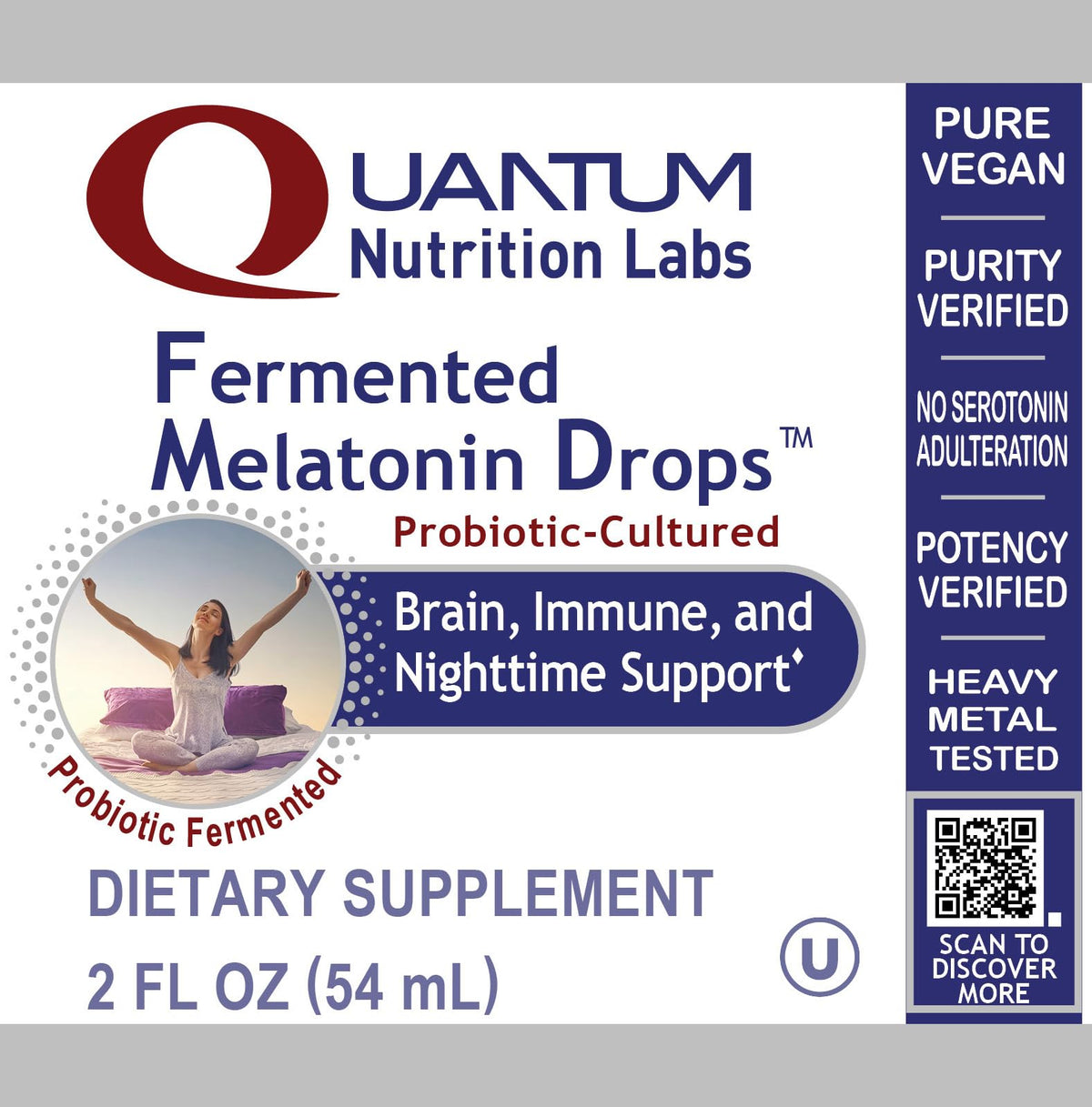 Bouteille en verre ambré des gouttes de mélatonine Quantum Nutrition