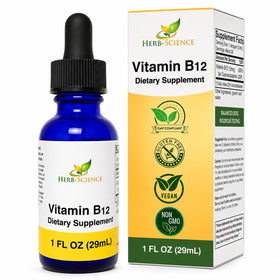 Bouteille en verre cobalt de Vitamine B12 Liquide Herb-Science