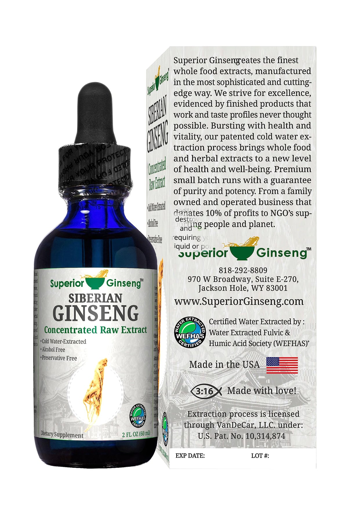 Bouteille en verre d'extrait de ginseng sibérien sur fond blanc