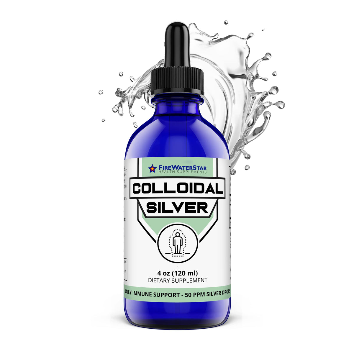 Bouteille en verre de 4 oz de Colloidal Silver FIREWATERSTAR