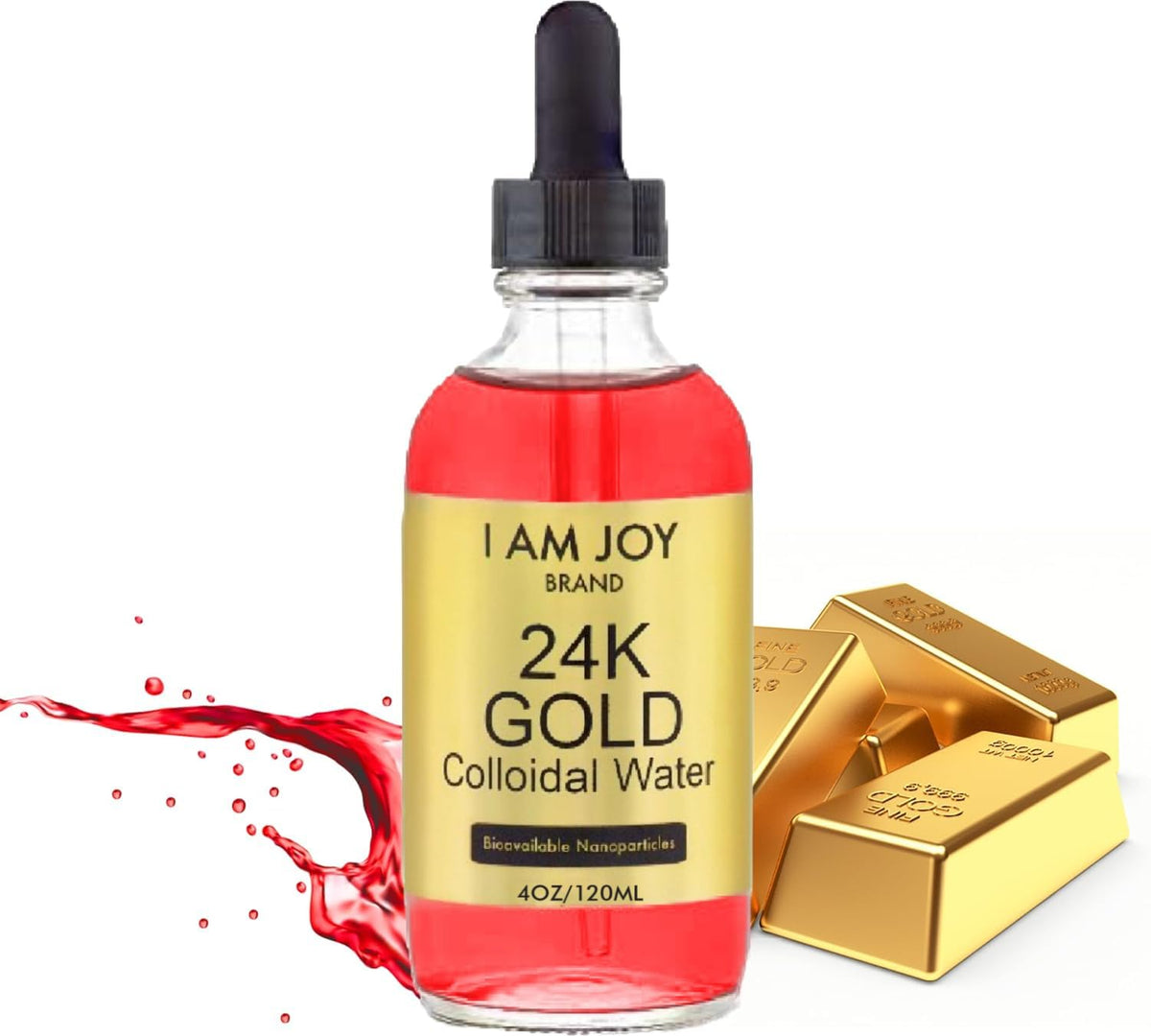 Bouteille en verre de 4oz d'Or Colloïdal 24K I Am Joy co.