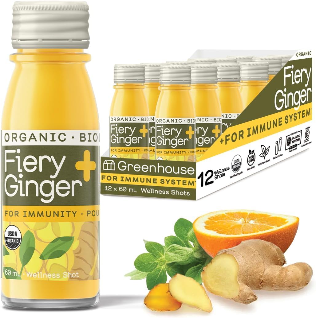Bouteille en verre de 60ml de shot au gingembre et curcuma Greenhouse Juice
