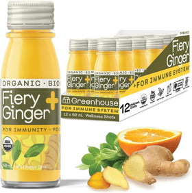 Bouteille en verre de 60ml de shot au gingembre et curcuma Greenhouse Juice