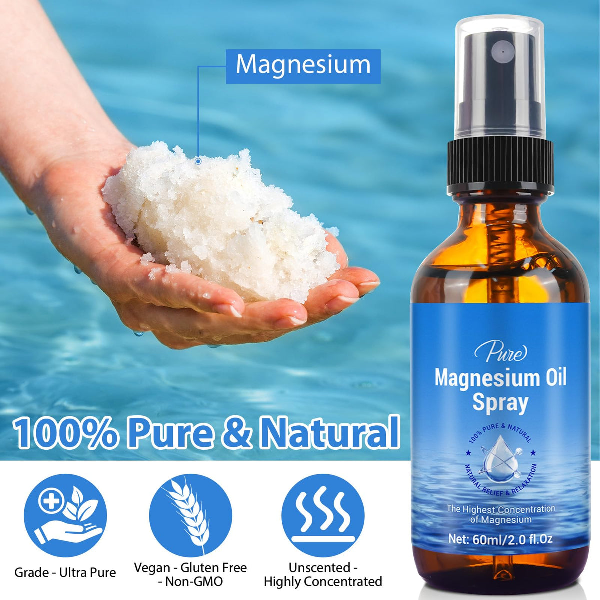 Bouteille en verre du spray d'huile de magnésium BHMSHY