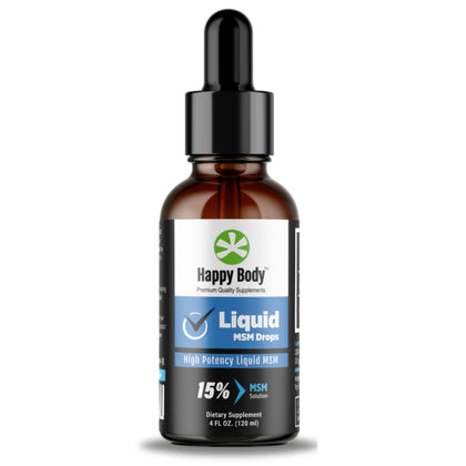 Bouteille en verre HAPPY BODY Gouttes de MSM 15% avec compte-gouttes