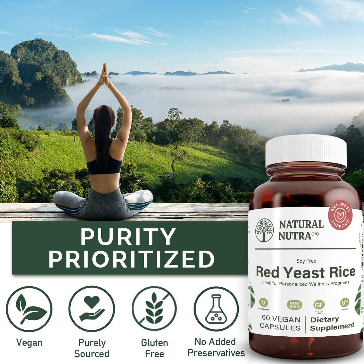 Bouteille en verre recyclable de Natural Nutra Extrait de Riz Rouge