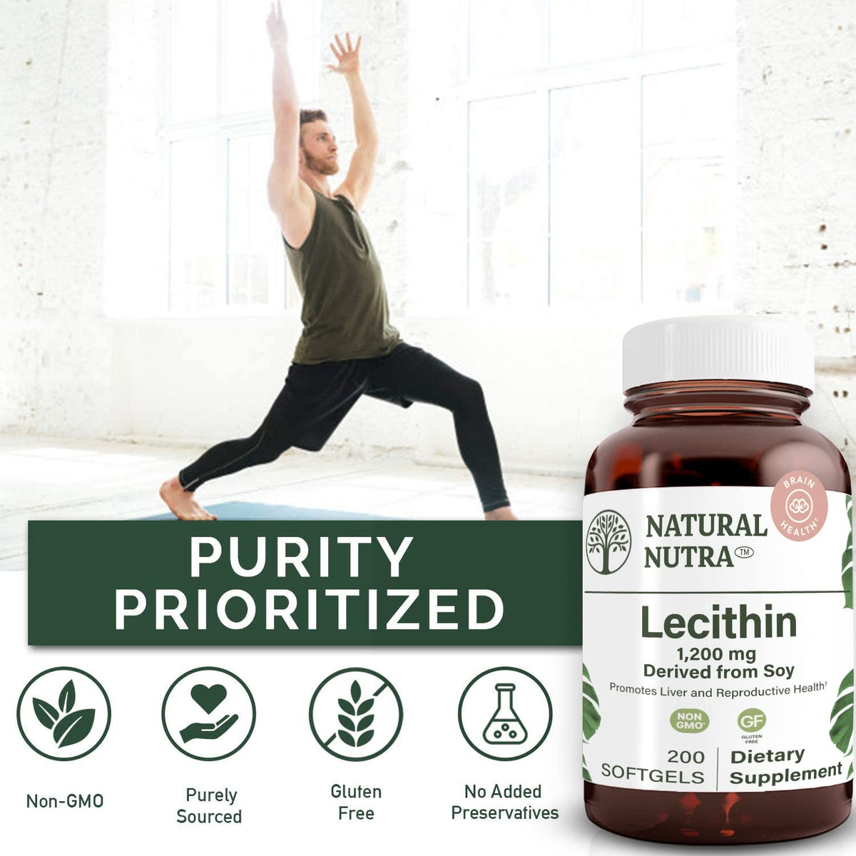 Bouteille en verre recyclable de Natural Nutra Lécithine de Soja