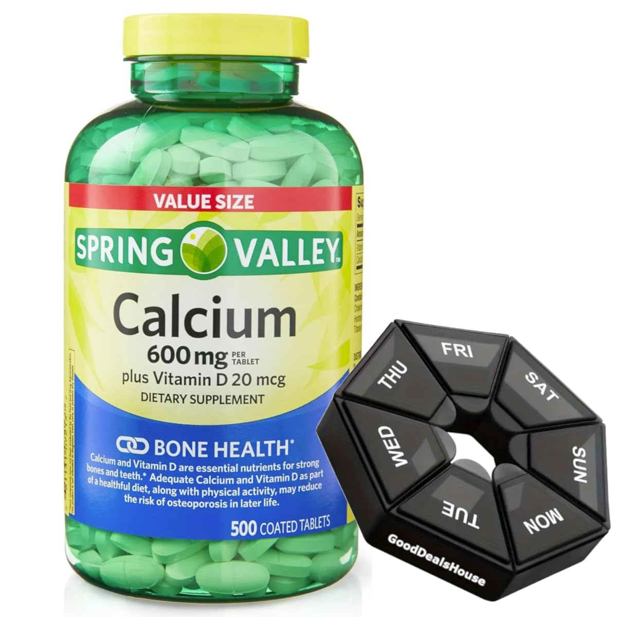 Bouteille GoodDealsHouse de 500 comprimés de calcium 600 mg et vitamine D 20 mcg