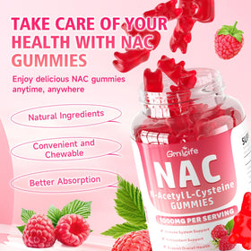 Bouteille GrnLife Gummies NAC ouverte montrant les gummies