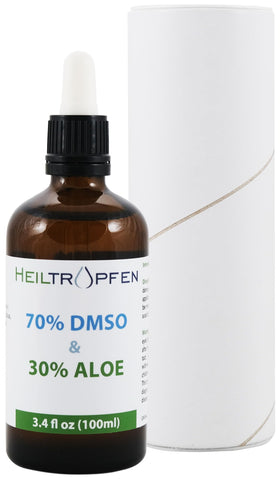 Bouteille Heiltropfen DMSO & Aloe Arborescense avec un fond naturel