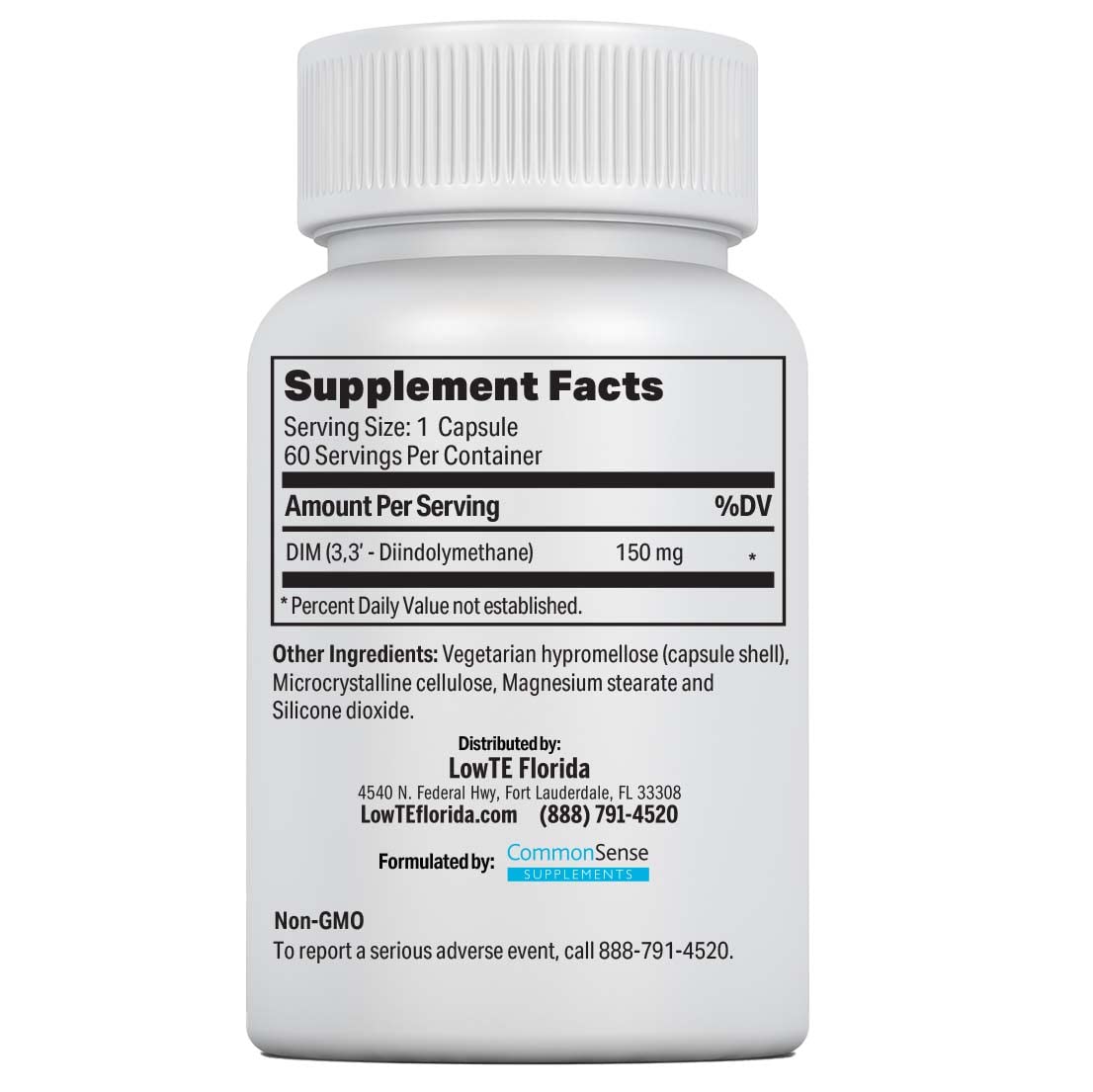 Bouteille LowTE Florida DIM 150 mg avec couvercle ouvert