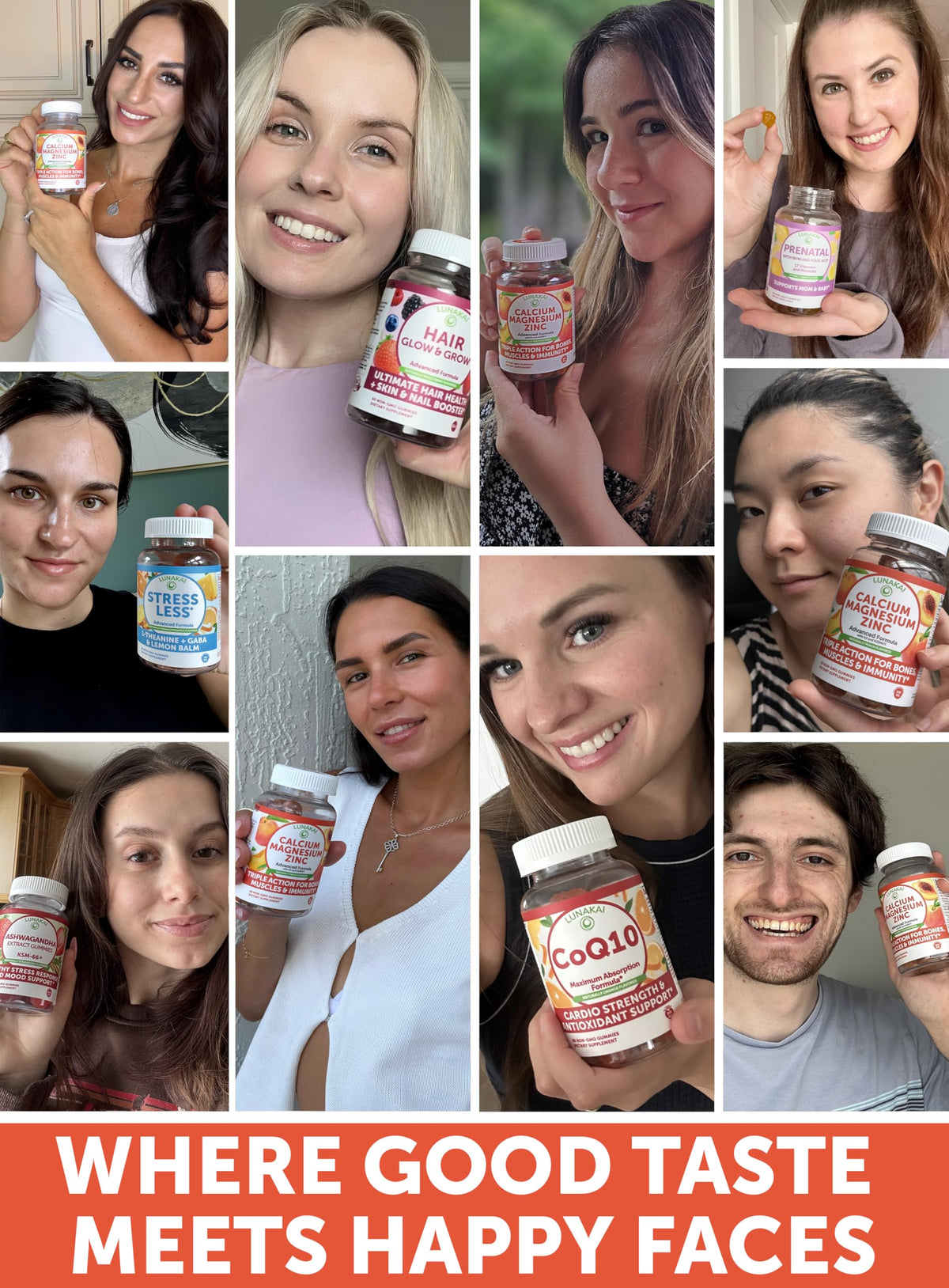 Bouteille Lunakai Calcium Magnésium Zinc ouverte avec gummies visibles