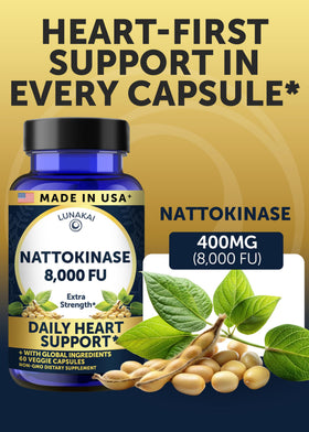 Bouteille Lunakai Nattokinase 400mg 8000 FU avec étiquette