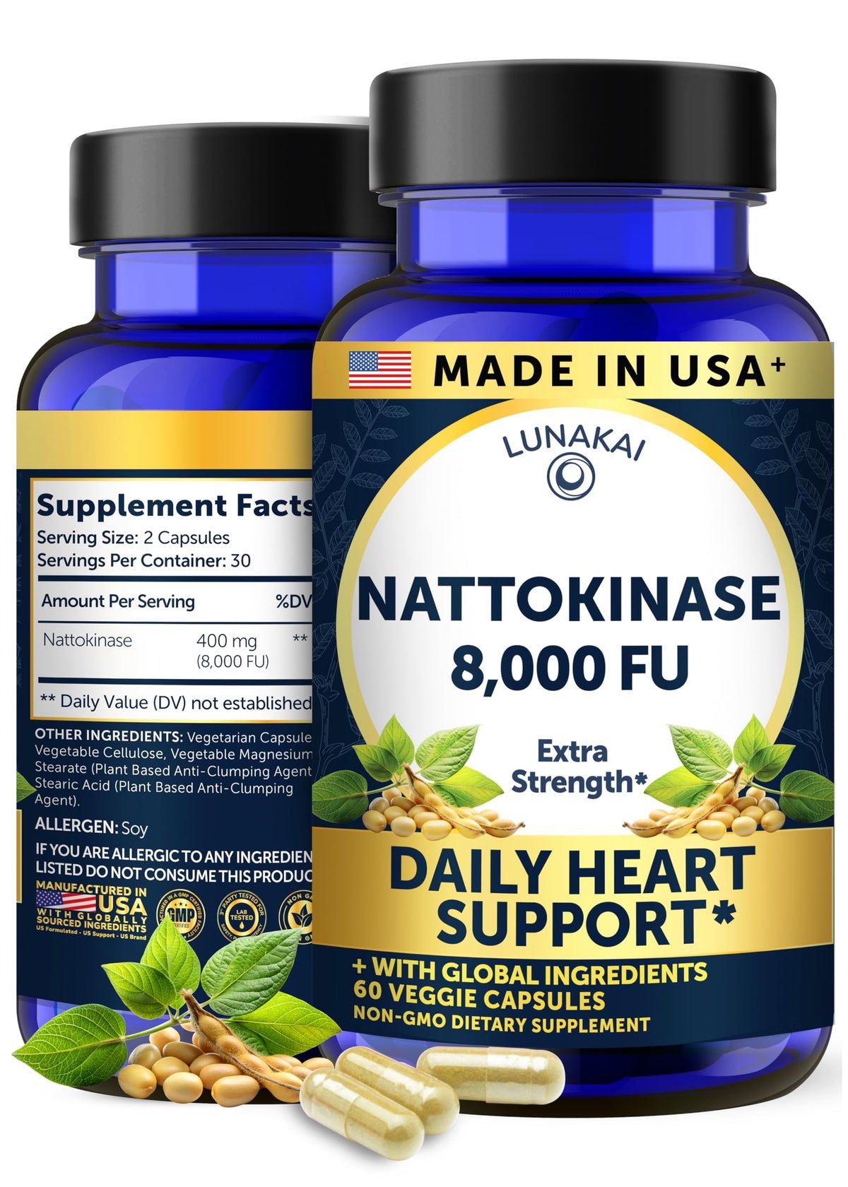 Bouteille Lunakai Nattokinase 400mg 8000 FU vue de face