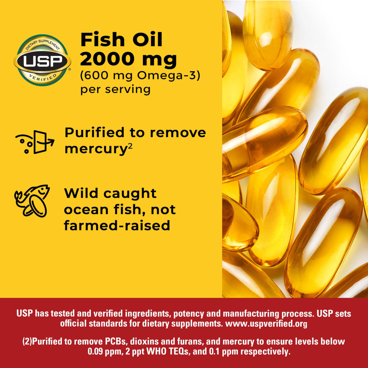 Bouteille Nature Made Huile de Poisson Omega 3 2000mg, étiquette claire