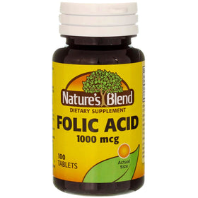 Bouteille Nature's Blend Acide Folique 1000 mcg vue de face