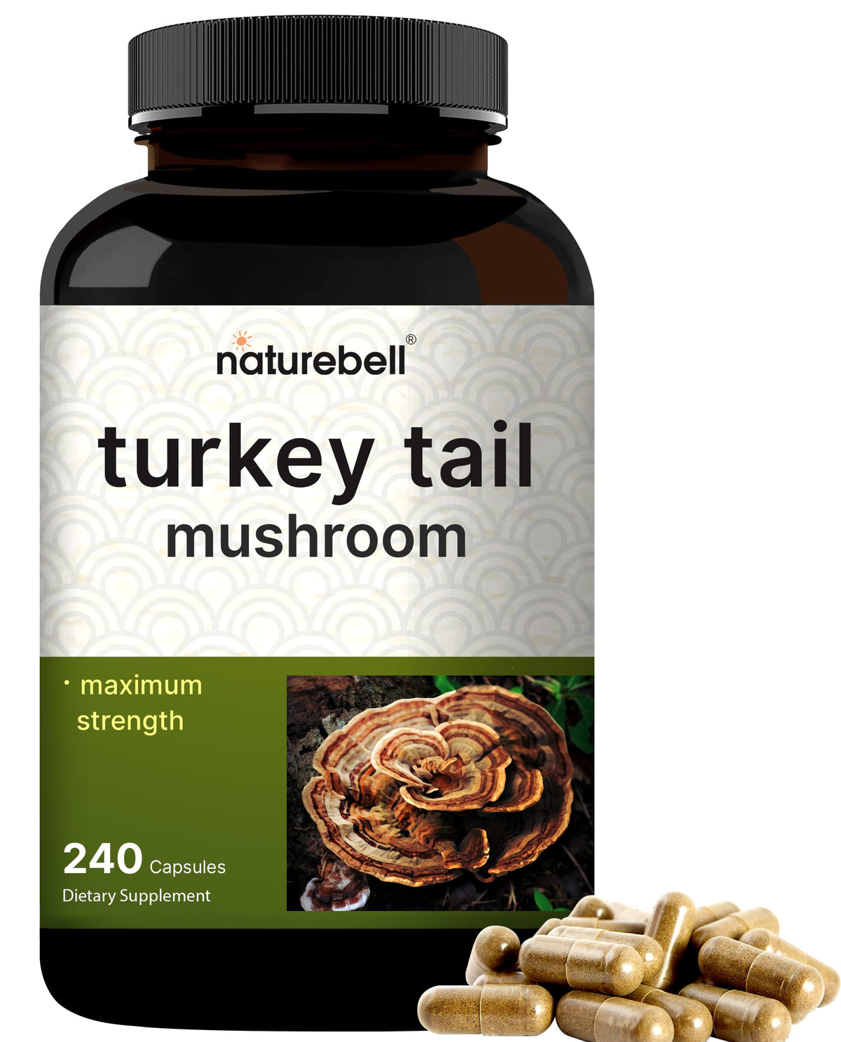 Bouteille NatureBell Extraits de Champignon Turkey Tail 240 capsules