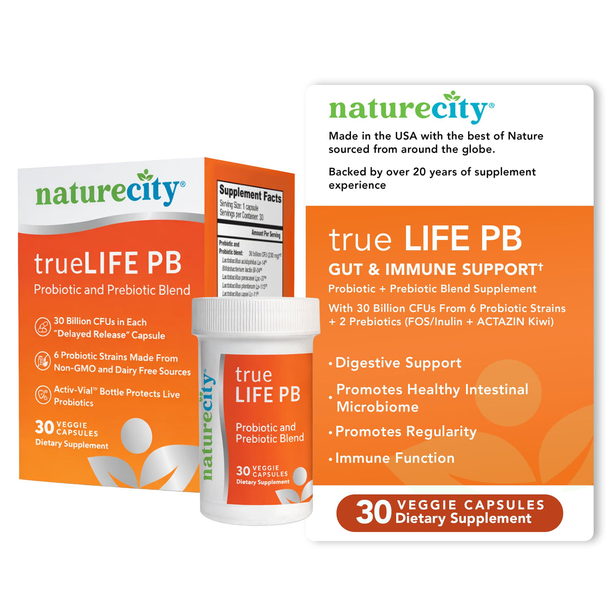 Bouteille NatureCity True-Life-PB avec 30 capsules végétales