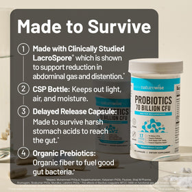 Bouteille NatureWise Probiotiques avec étiquette visible