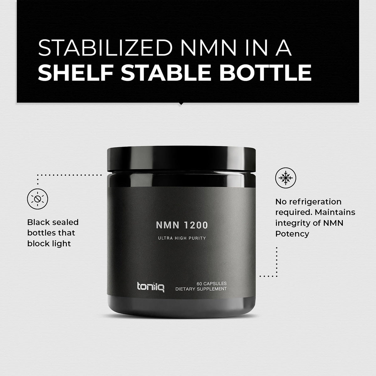 Bouteille noire scellée des capsules NMN Toniiq