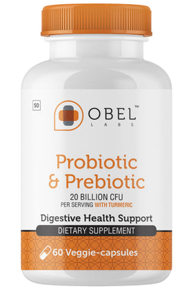 Bouteille obel de 60 capsules de complément probiotique et prébiotique avec curcuma